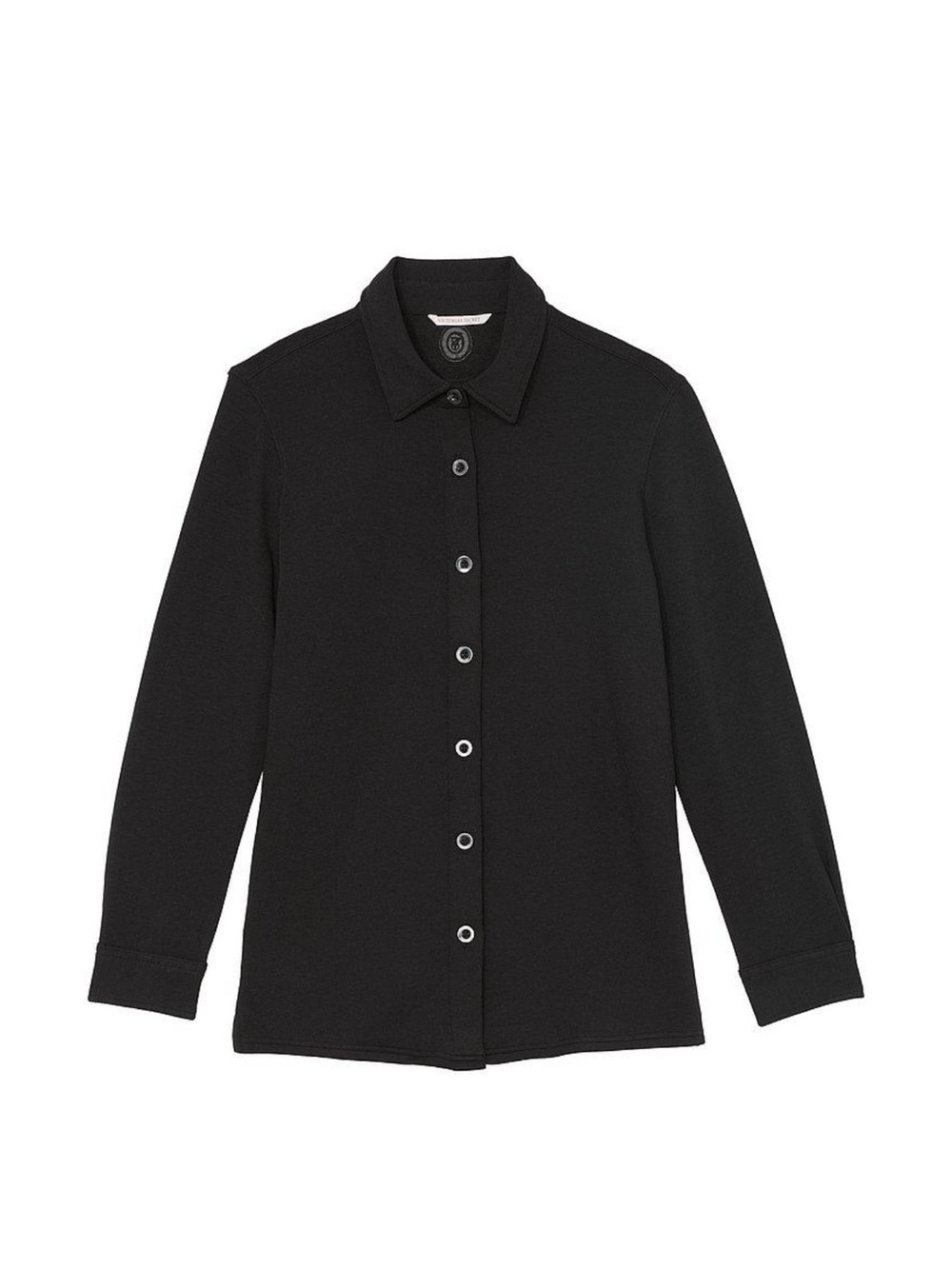 Victoria's Secret NWT Black Button-Front Collared Shirt MODAL Fleece Lined SOFT